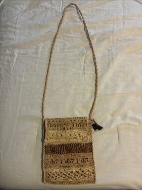 Neutral Beige & Brown Crochet Crossbody Bag
